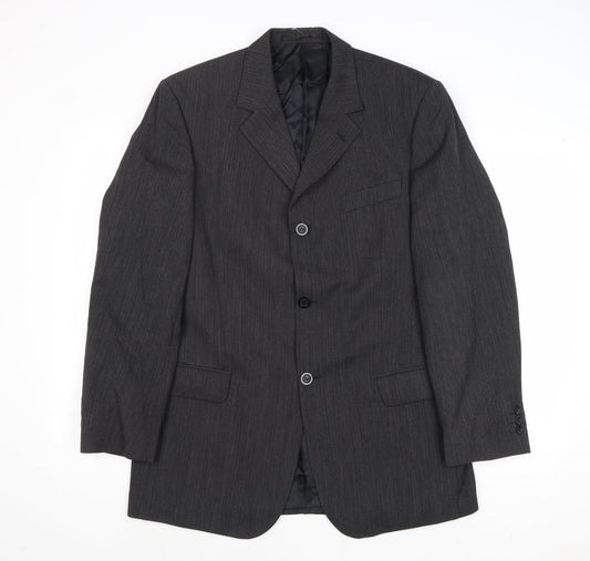 Tom English Mens Grey Striped Polyester Jacket Suit Jacket Size 40 Regular