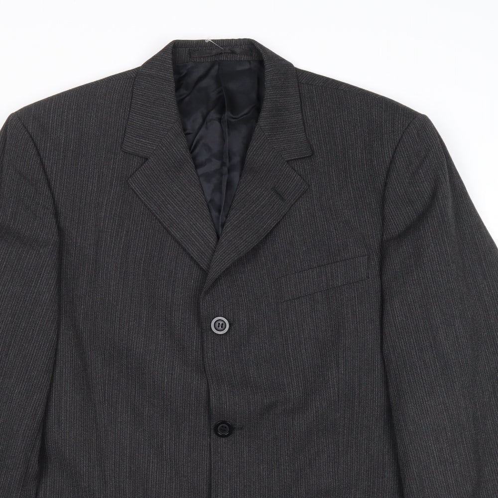 Tom English Mens Grey Striped Polyester Jacket Suit Jacket Size 40 Regular
