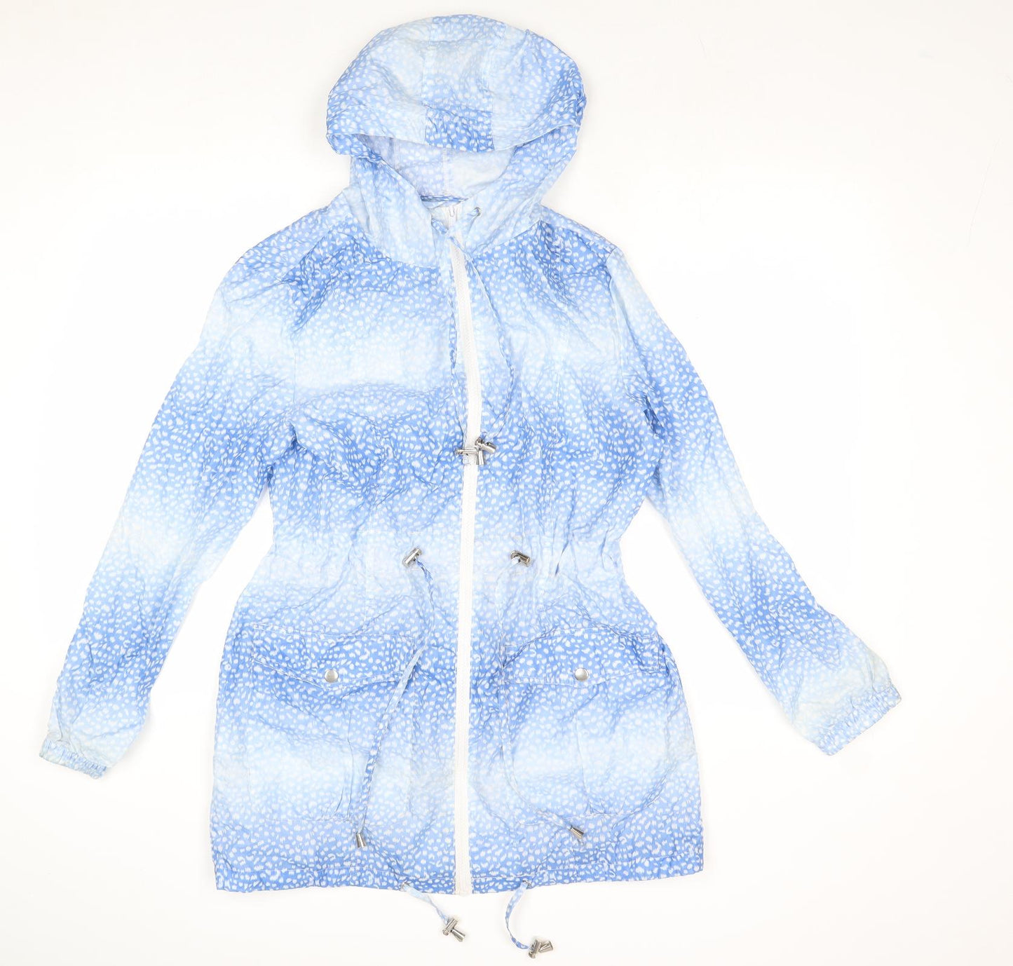 Love Label Womens Blue Geometric Rain Coat Coat Size 8 Zip