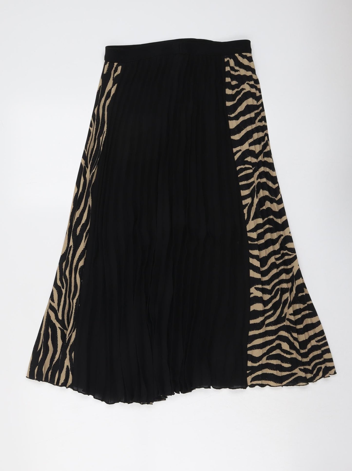 Stradivarius Womens Black Animal Print Polyester Pleated Skirt Size S - Tiger Pattern