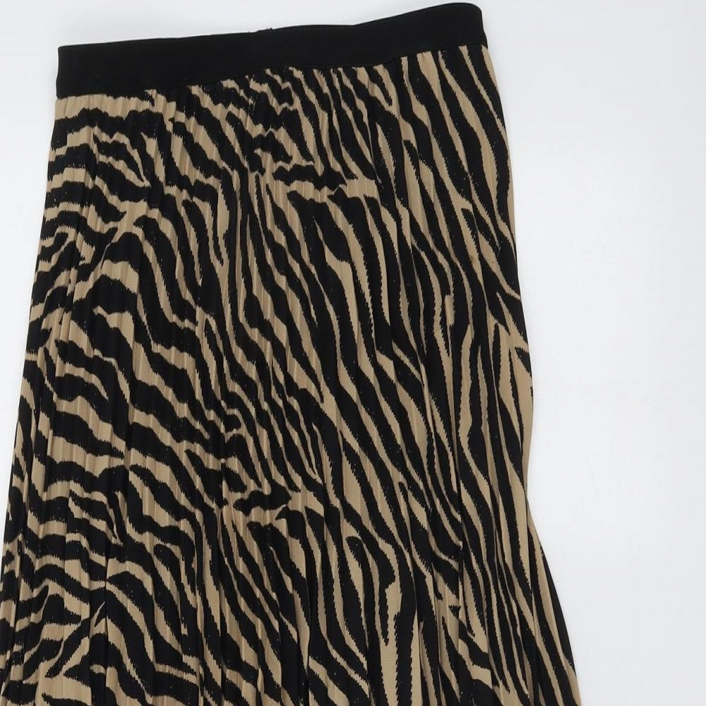 Stradivarius Womens Black Animal Print Polyester Pleated Skirt Size S - Tiger Pattern