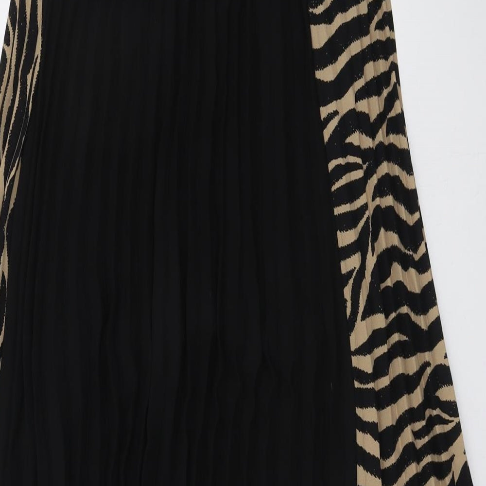 Stradivarius Womens Black Animal Print Polyester Pleated Skirt Size S - Tiger Pattern