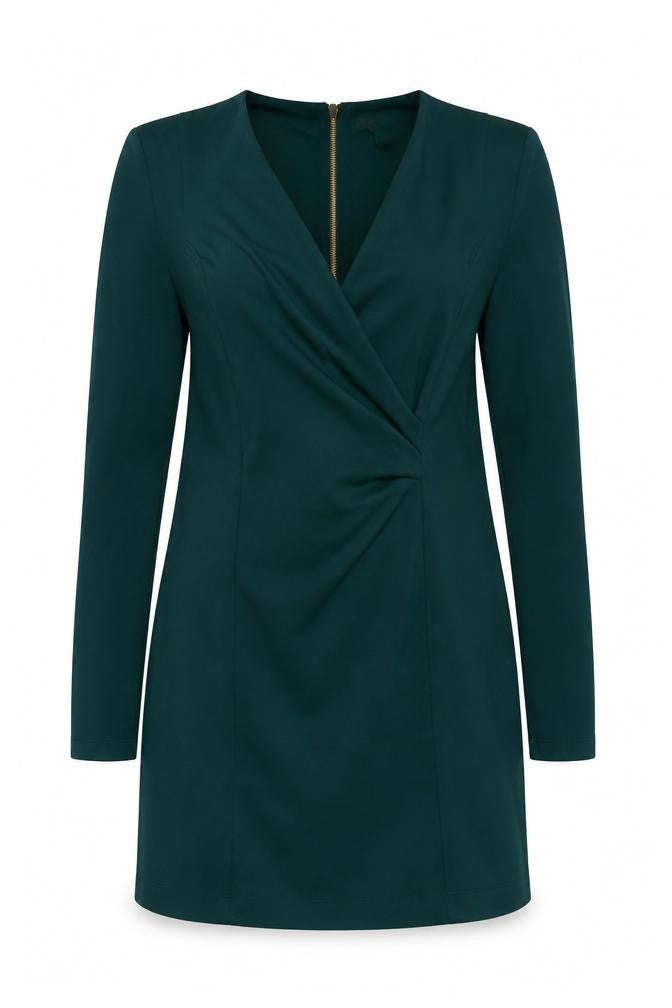 Front view of Love 21 women’s green polyester a-line, size M, v-neck zip