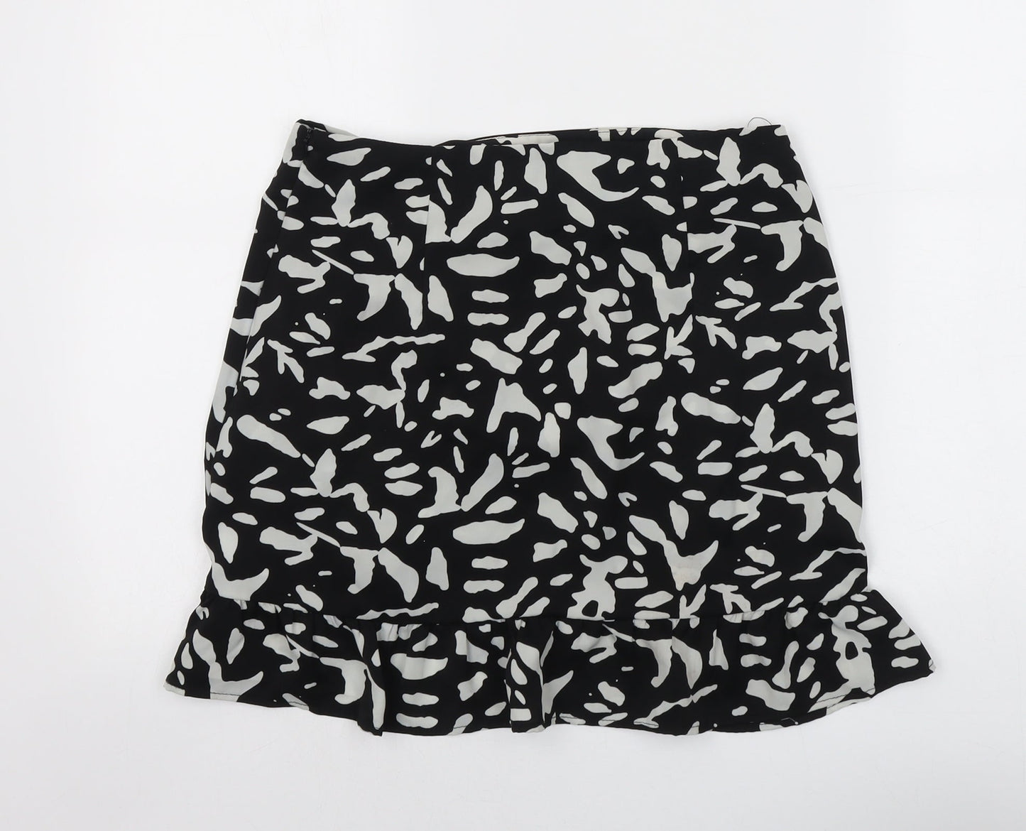 Brave Soul Womens Black Geometric Polyester Skater Skirt Size M Zip