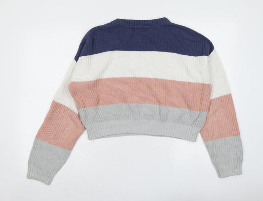 Hollister Womens Multicoloured Round Neck Striped Cotton Pullover Jumper Size S