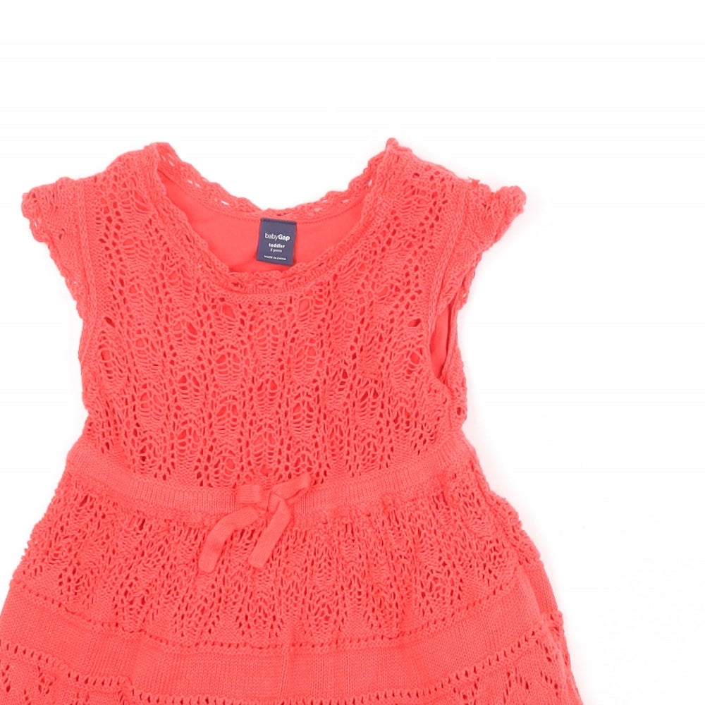 Gap Girls Red 100% Cotton Fit & Flare Size 2 Years Boat Neck Pullover