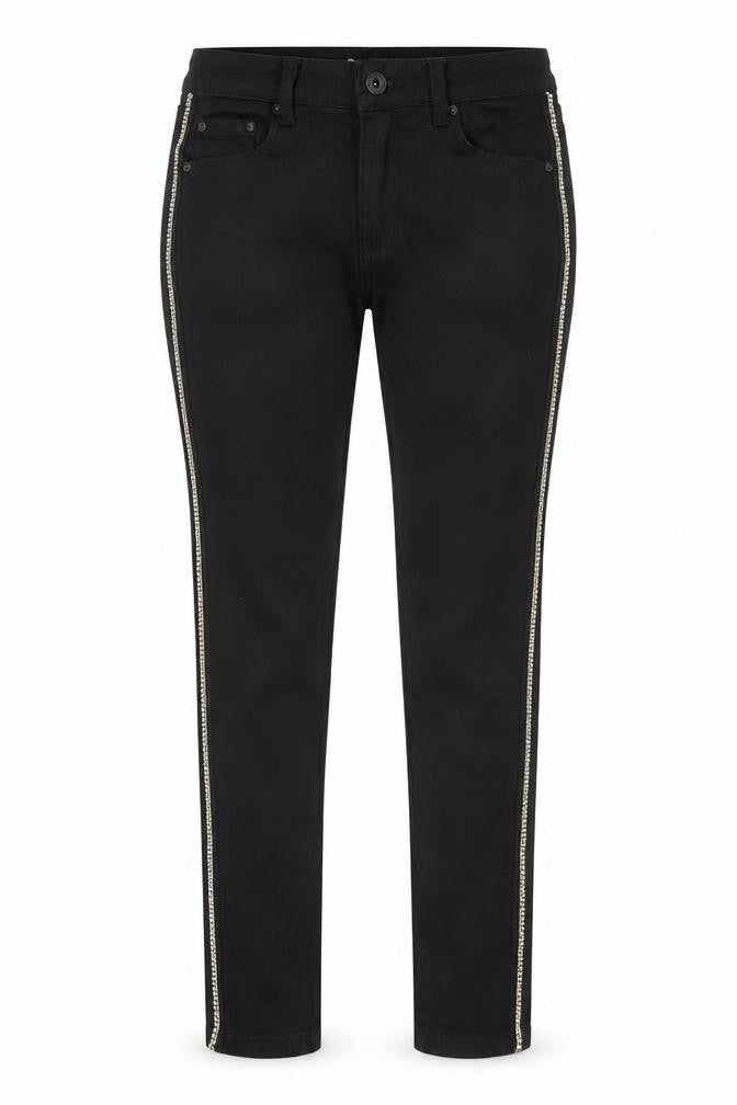 Front view of Toxik3 women’s black cotton skinny jeans, size S, regular zip