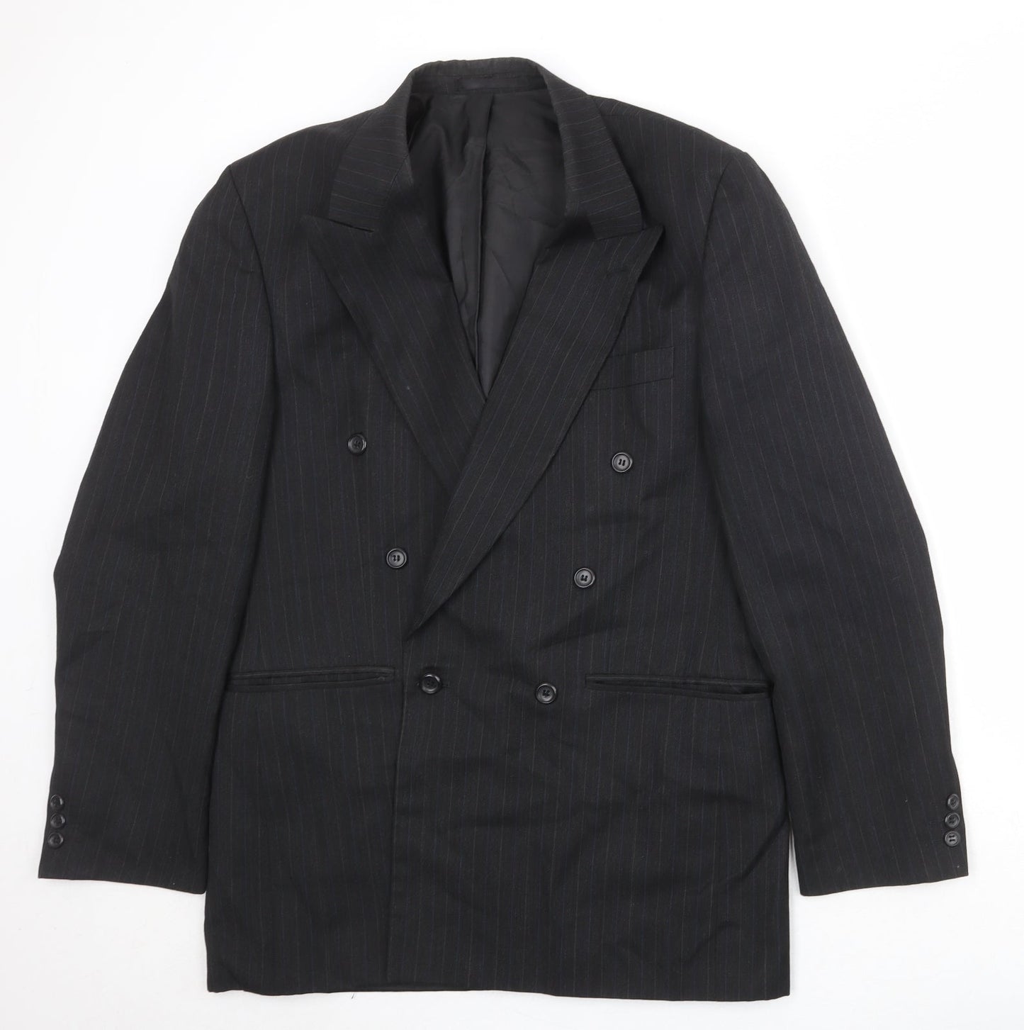 Burton Mens Black Striped Polyester Jacket Suit Jacket Size 40 Regular