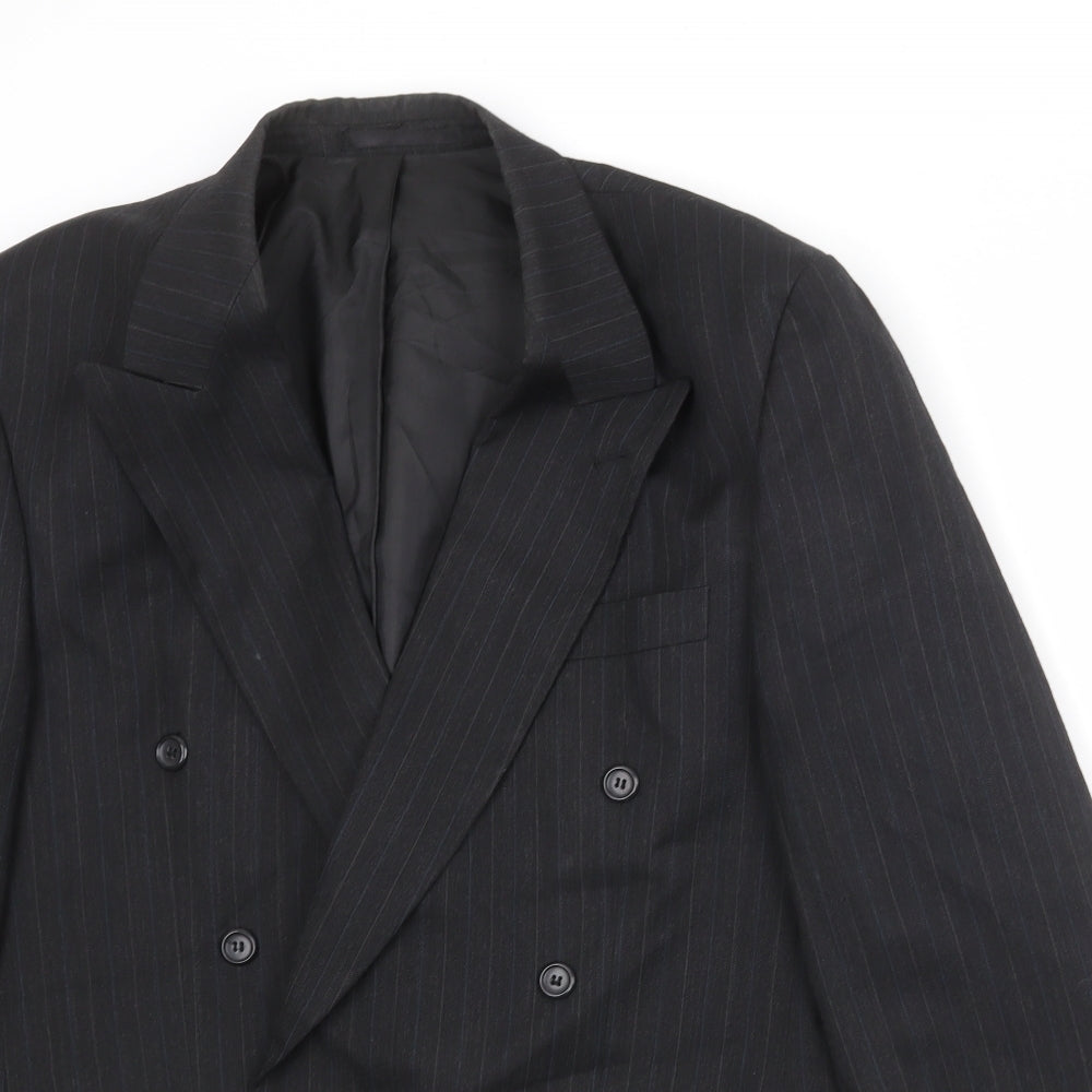 Burton Mens Black Striped Polyester Jacket Suit Jacket Size 40 Regular