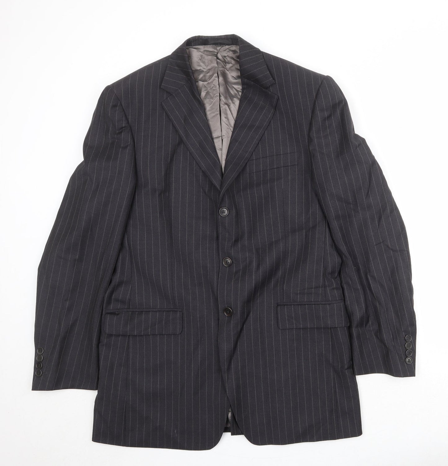 Marks and Spencer Mens Black Striped Wool Jacket Suit Jacket Size 40 Regular