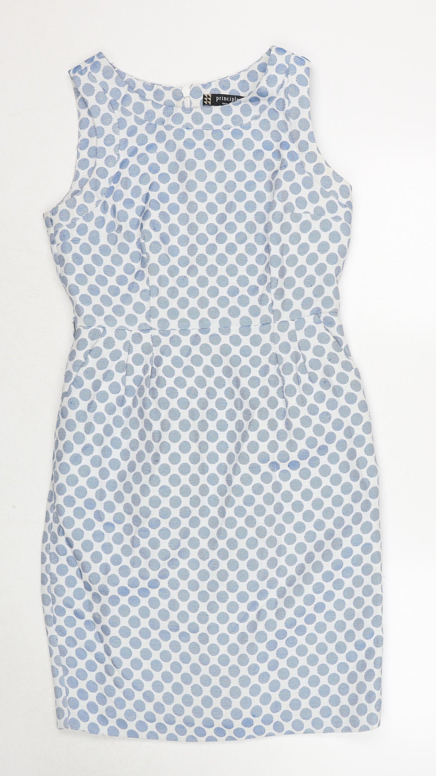 Principles Womens Blue Polka Dot Polyester A-Line Size 12 Round Neck Zip