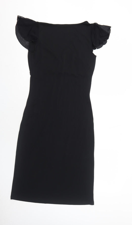 Cote Femme Womens Black Viscose A-Line Size 12 V-Neck Pullover