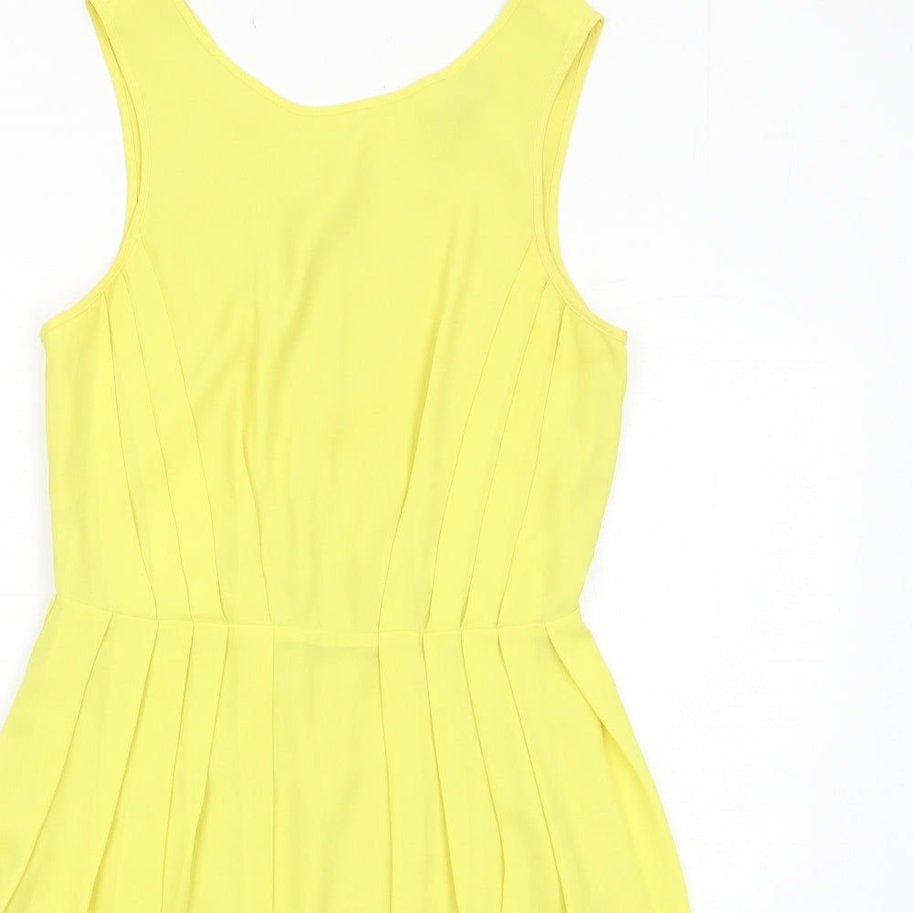 Topshop Womens Yellow Polyester Trapeze & Swing Size 12 Round Neck Zip