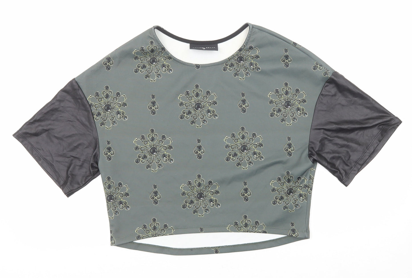 Damned Delux Womens Green Geometric Polyester Basic Blouse Size 10 Round Neck