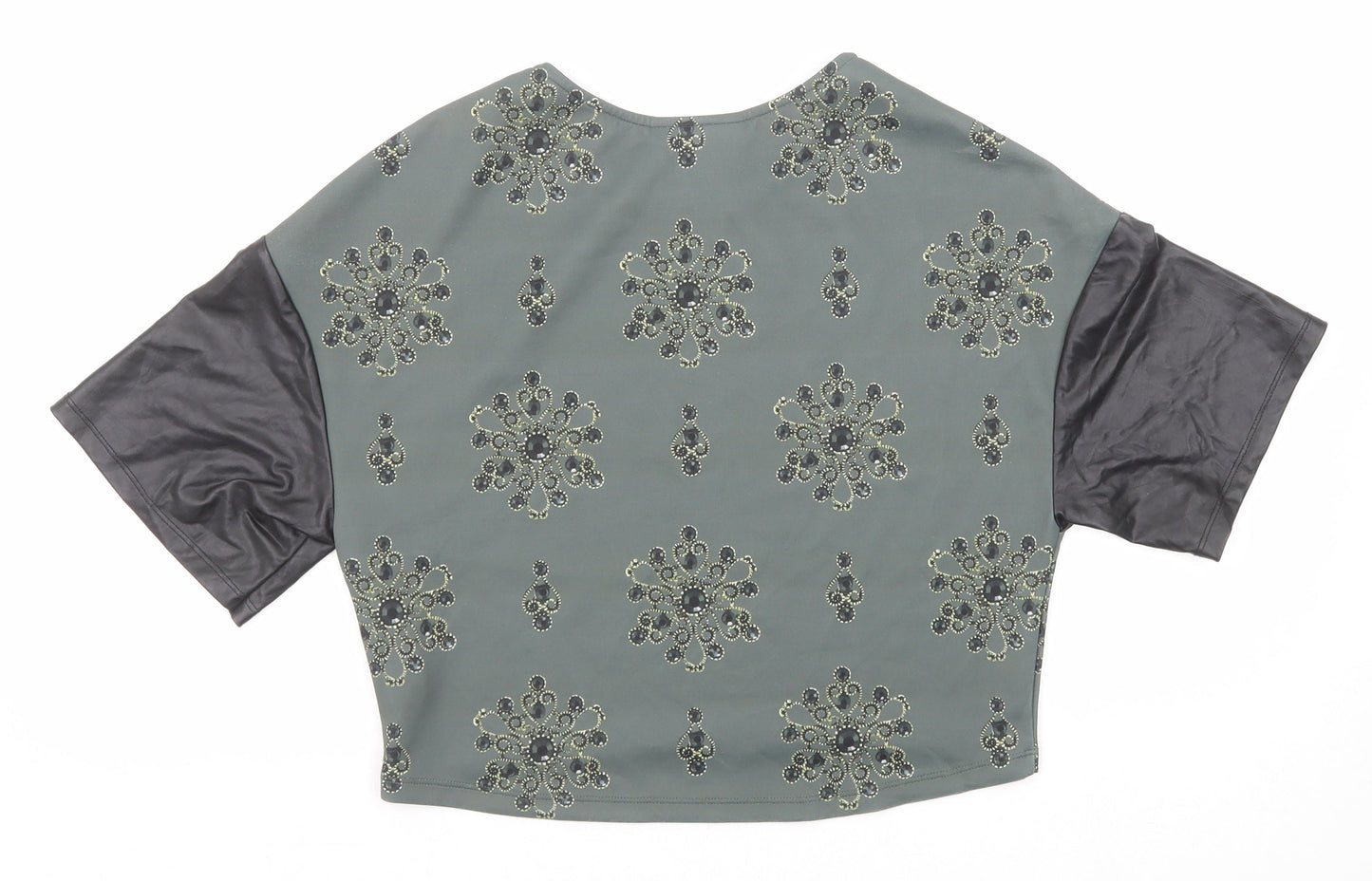 Damned Delux Womens Green Geometric Polyester Basic Blouse Size 10 Round Neck