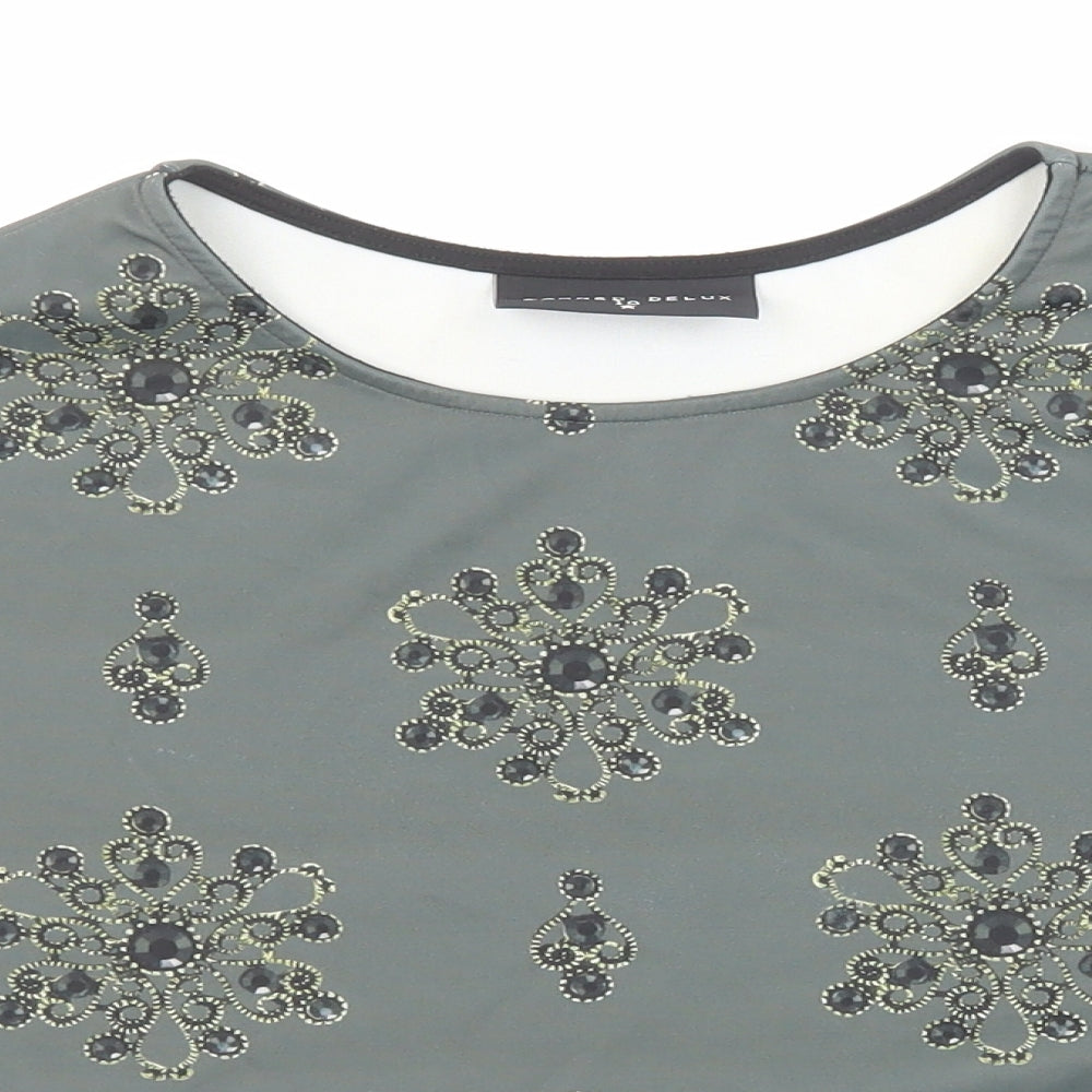 Damned Delux Womens Green Geometric Polyester Basic Blouse Size 10 Round Neck