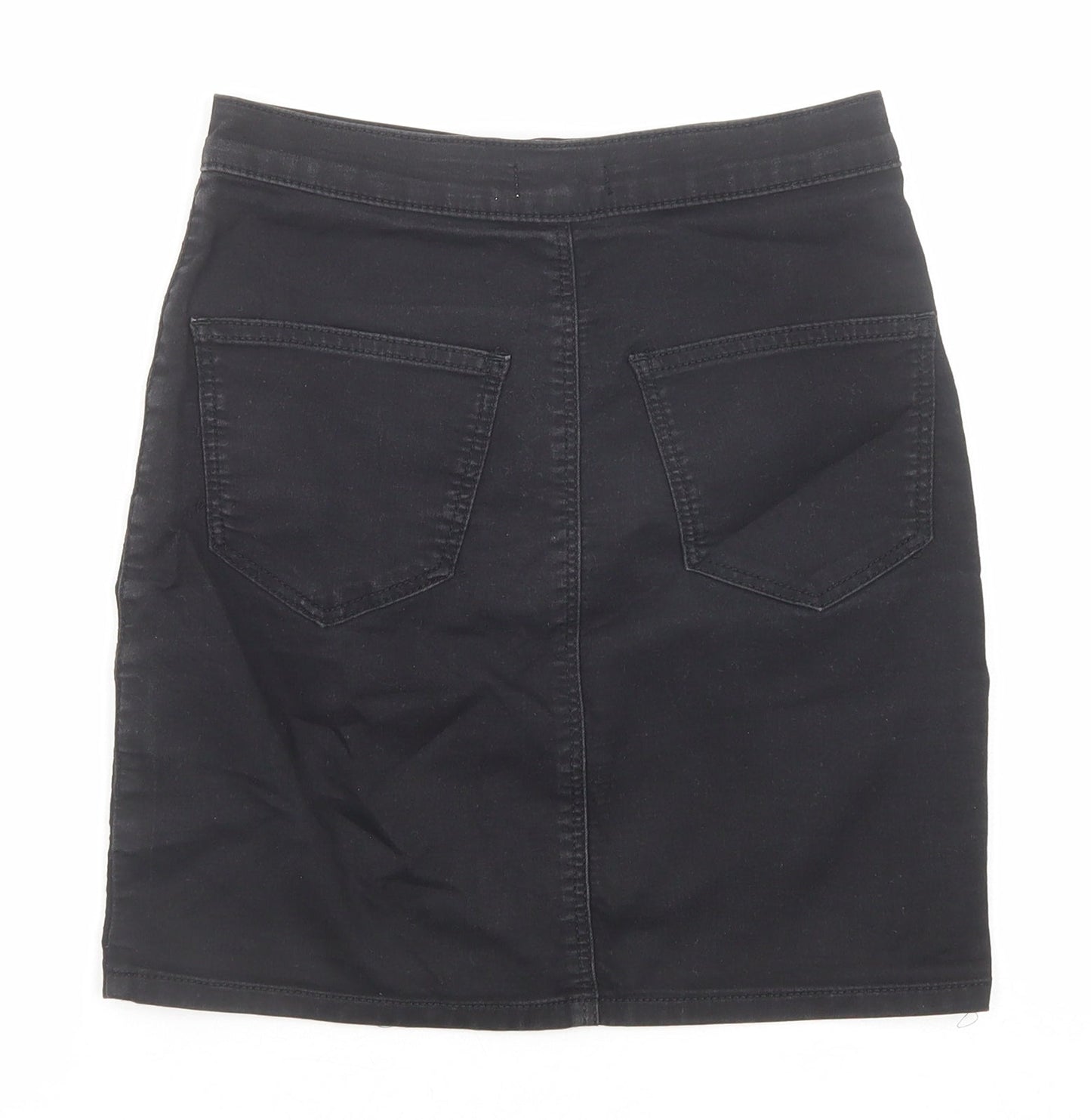 Topshop Womens Black Cotton A-Line Skirt Size 8 Zip