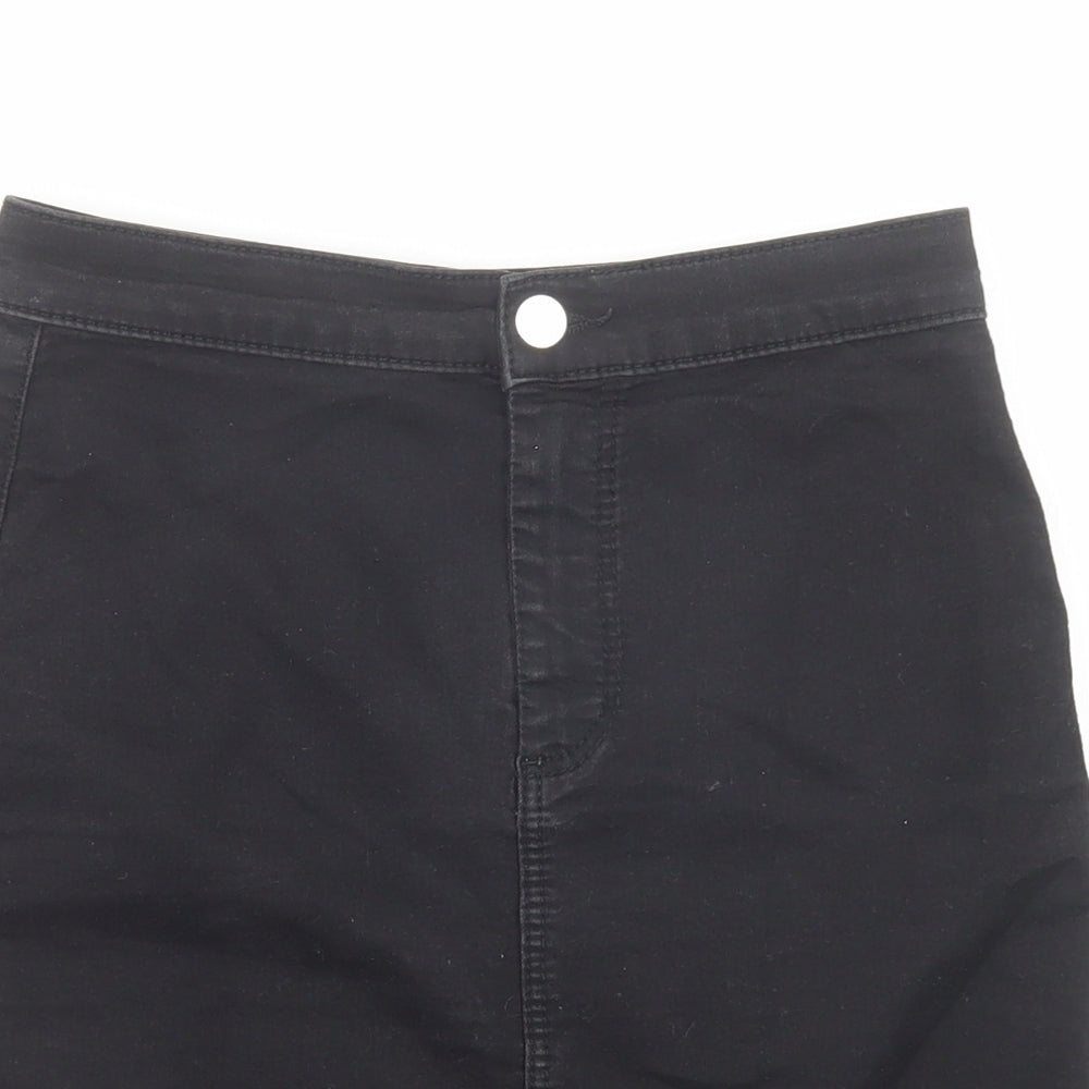 Topshop Womens Black Cotton A-Line Skirt Size 8 Zip