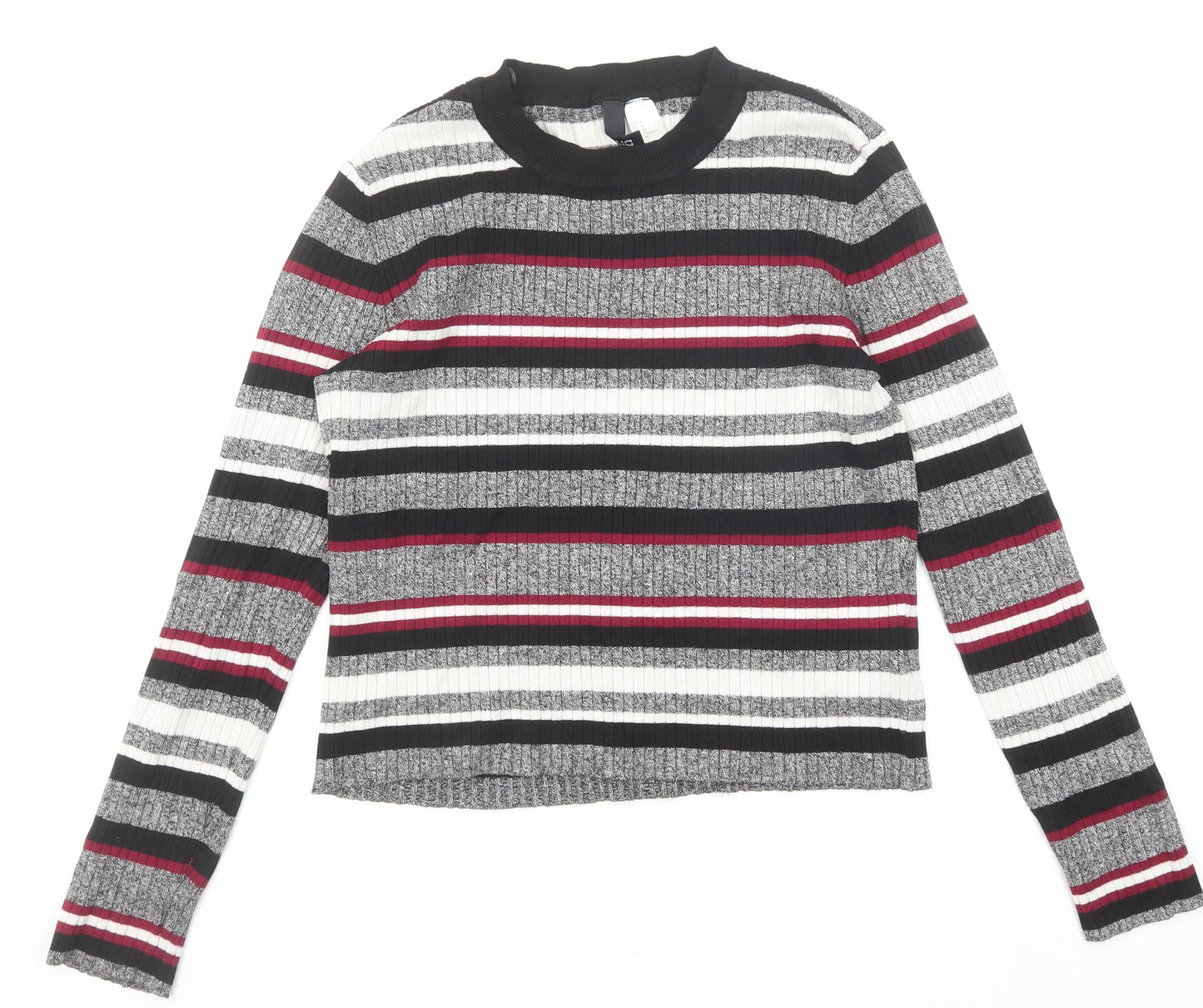 Divided by H&M Womens Multicoloured Round Neck Striped Viscose Pullover Jumper Size M