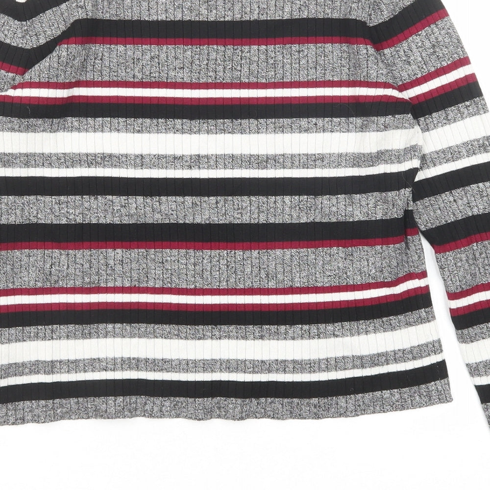 Divided by H&M Womens Multicoloured Round Neck Striped Viscose Pullover Jumper Size M