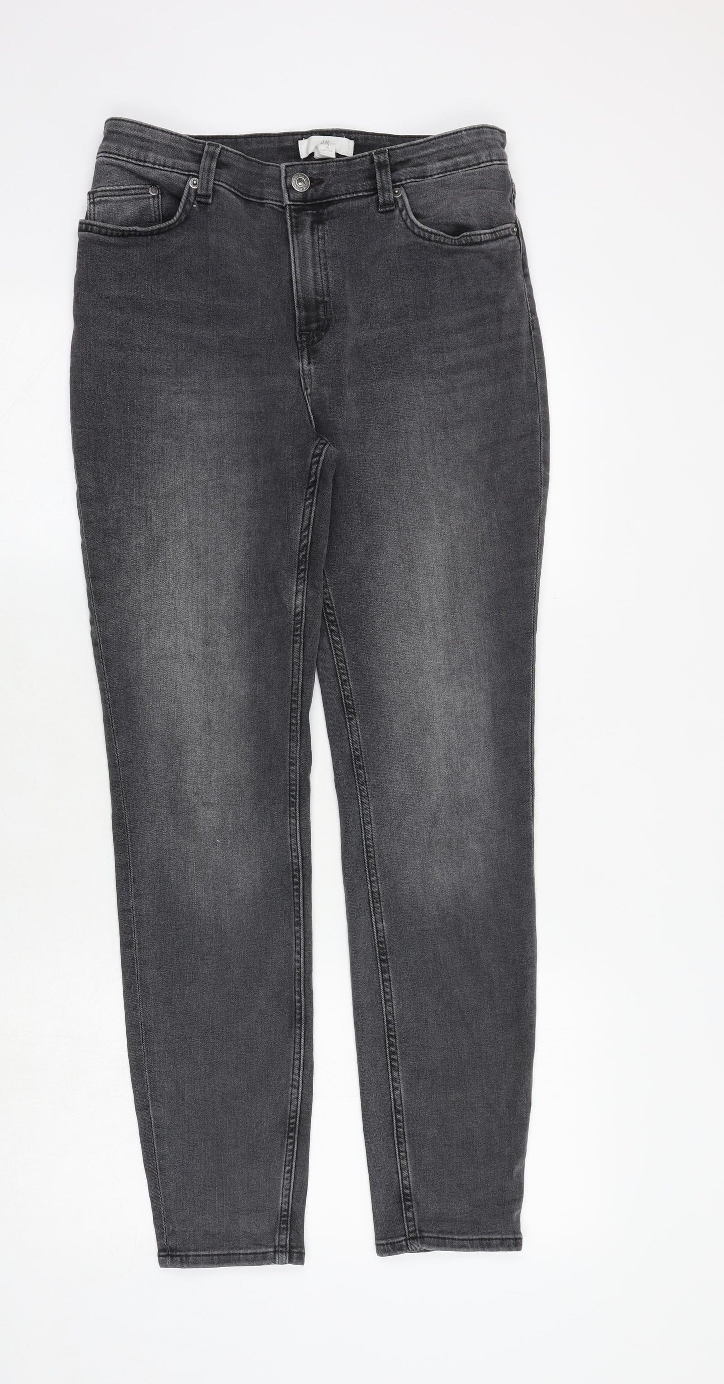H&M Womens Grey Cotton Skinny Jeans Size 10 Regular Zip