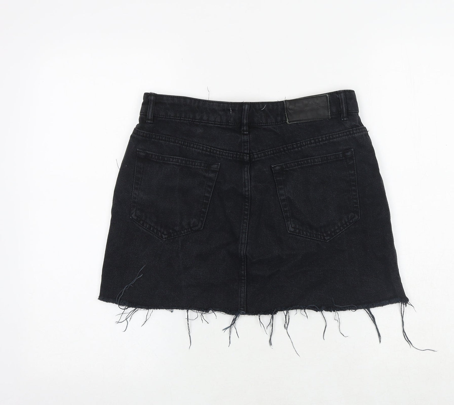 TRF Womens Black Cotton Mini Skirt Size 30 in Zip - Frayed