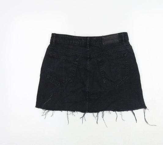 TRF Womens Black Cotton Mini Skirt Size 30 in Zip - Frayed