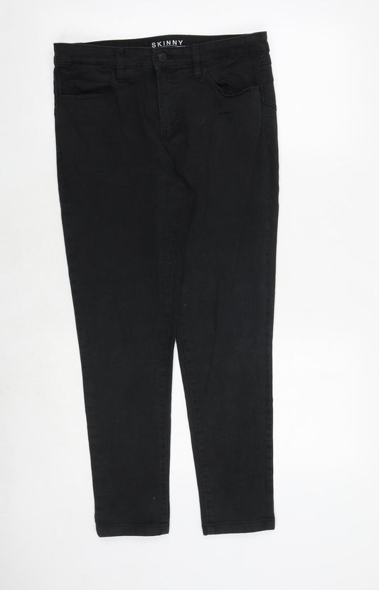 Marks and Spencer Womens Black Cotton Skinny Jeans Size 12 Regular Zip