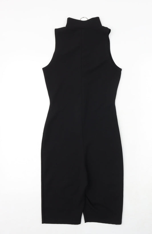 PRETTYLITTLETHING Womens Black Polyester Unitard One-Piece Size 4 Zip