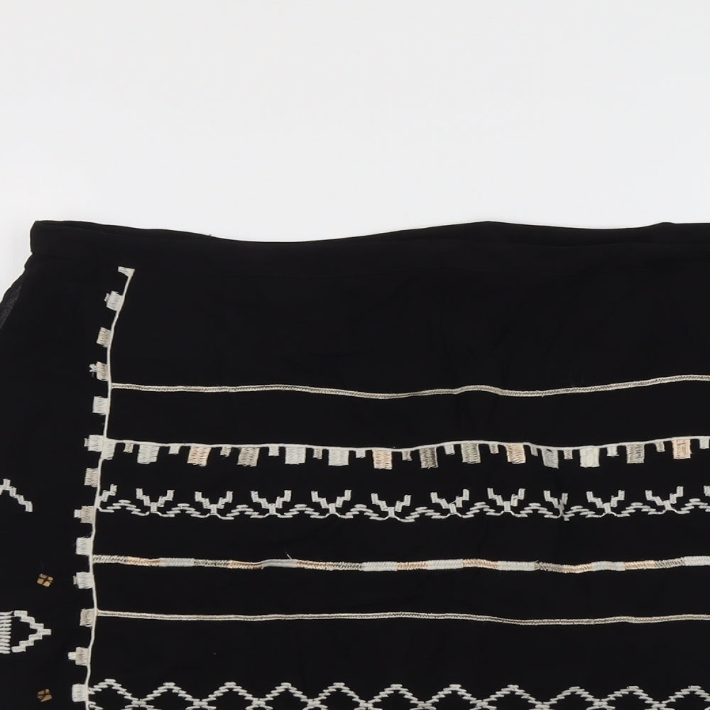 Monsoon Womens Black Geometric Polyester A-Line Skirt Size 8 Zip