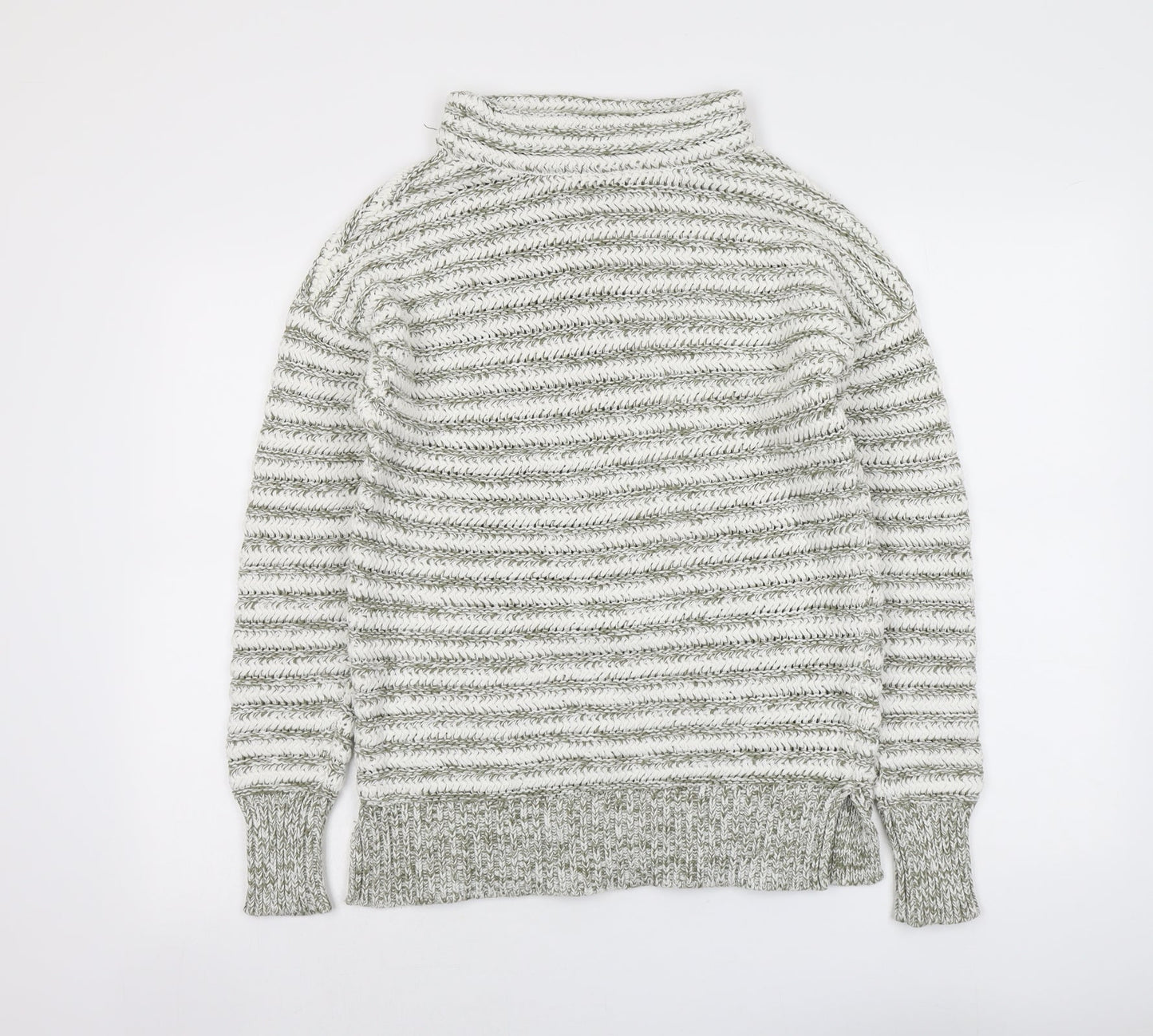 M&Co Womens Grey Roll Neck Striped Cotton Pullover Jumper Size 14