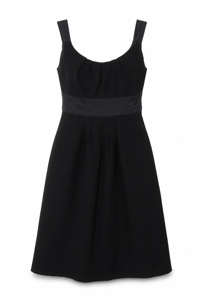 Front view of Linea women’s black polyester skater dress, size UK 10, round neck zip