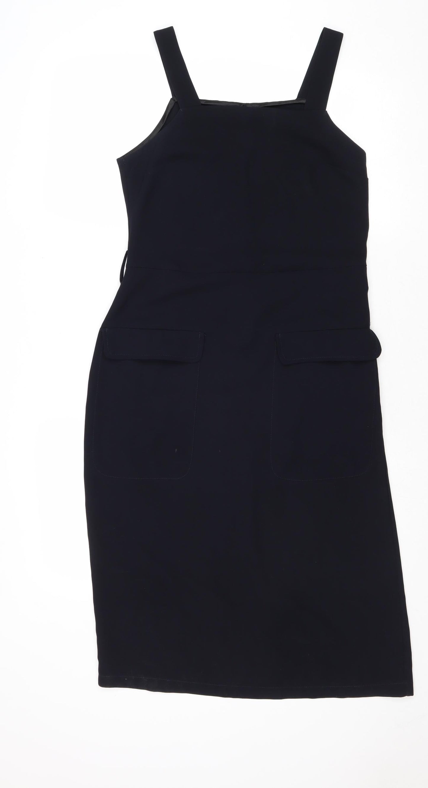 Topshop Womens Blue Polyester Pinafore/Dungaree Dress Size 8 Square Neck Zip