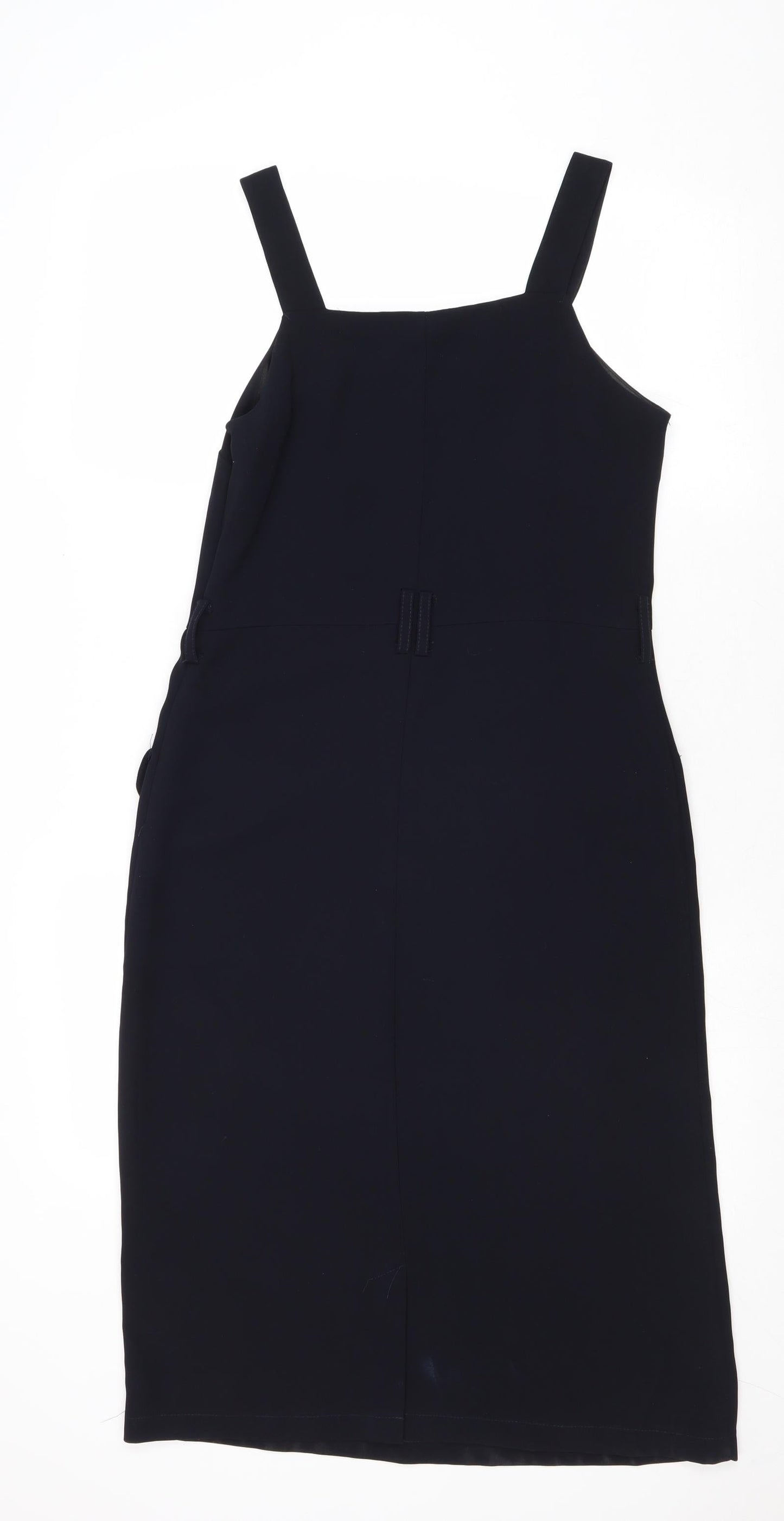 Topshop Womens Blue Polyester Pinafore/Dungaree Dress Size 8 Square Neck Zip