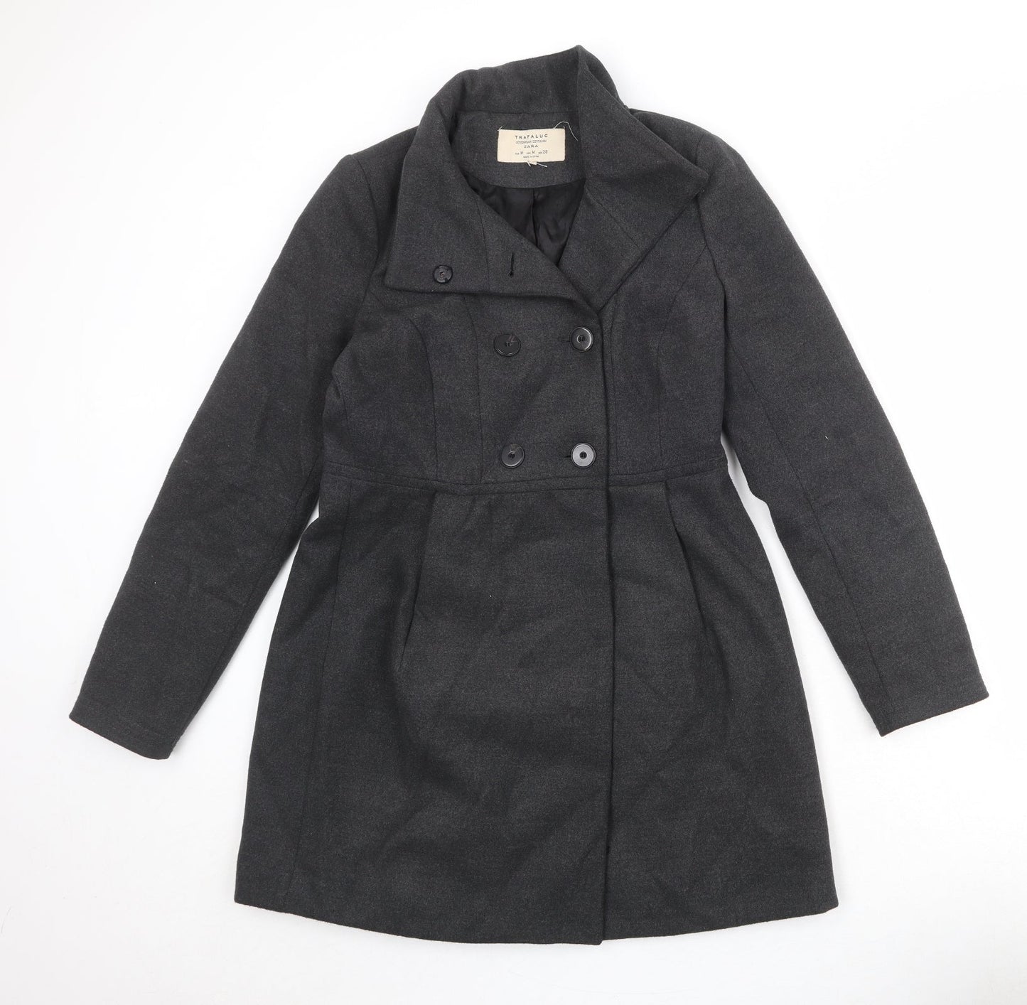 Zara Womens Black Overcoat Coat Size M Button