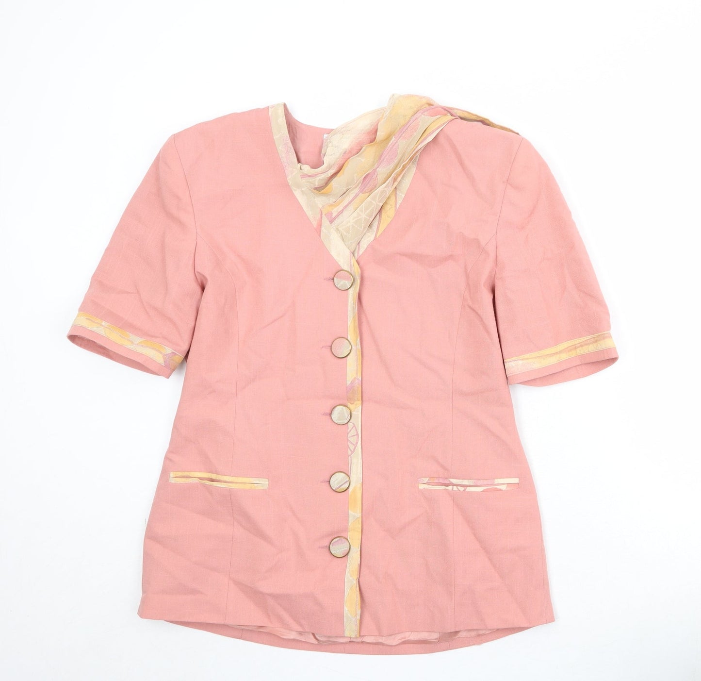 First Avenue Womens Pink Viscose Jacket Blazer Size 14 - Scarf Neck Detail