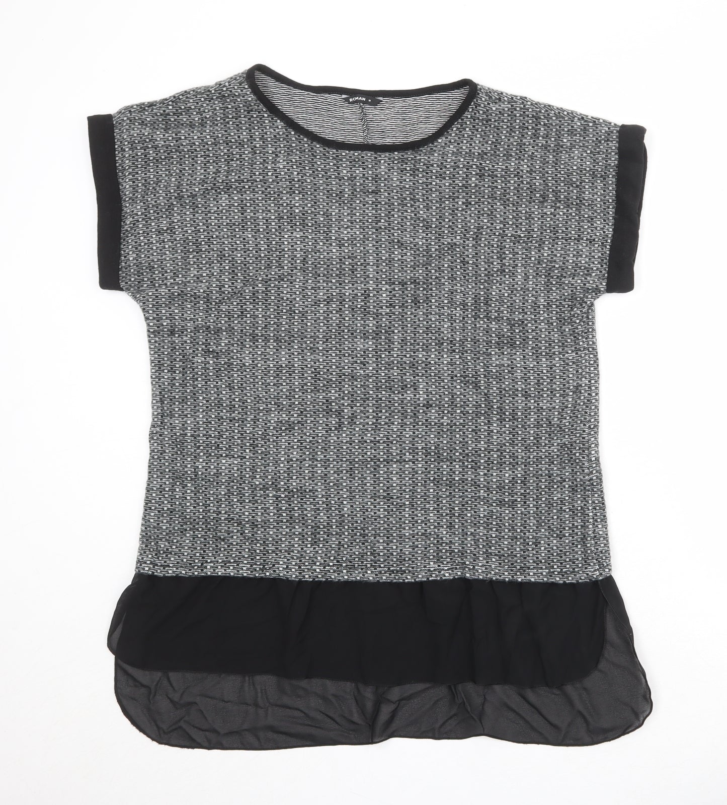 Roman Womens Grey Boat Neck Geometric Acrylic Pullover Jumper Size M
