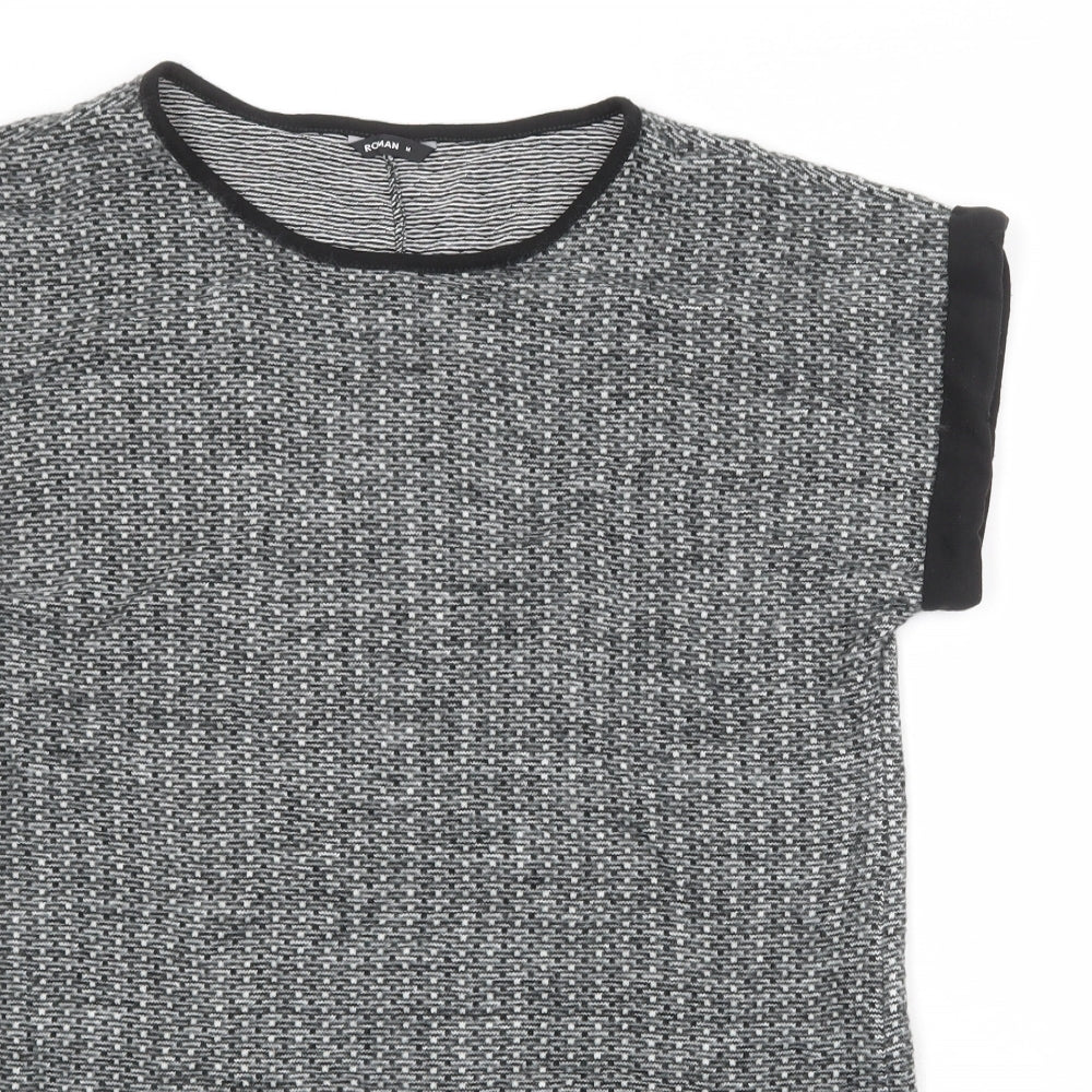 Roman Womens Grey Boat Neck Geometric Acrylic Pullover Jumper Size M