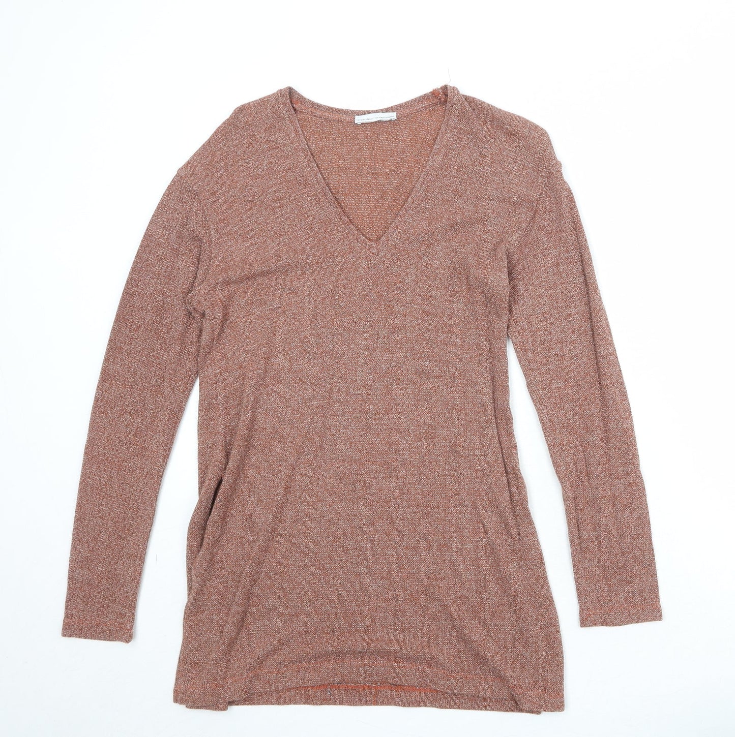 Zara Womens Orange V-Neck Acrylic Pullover Jumper Size S