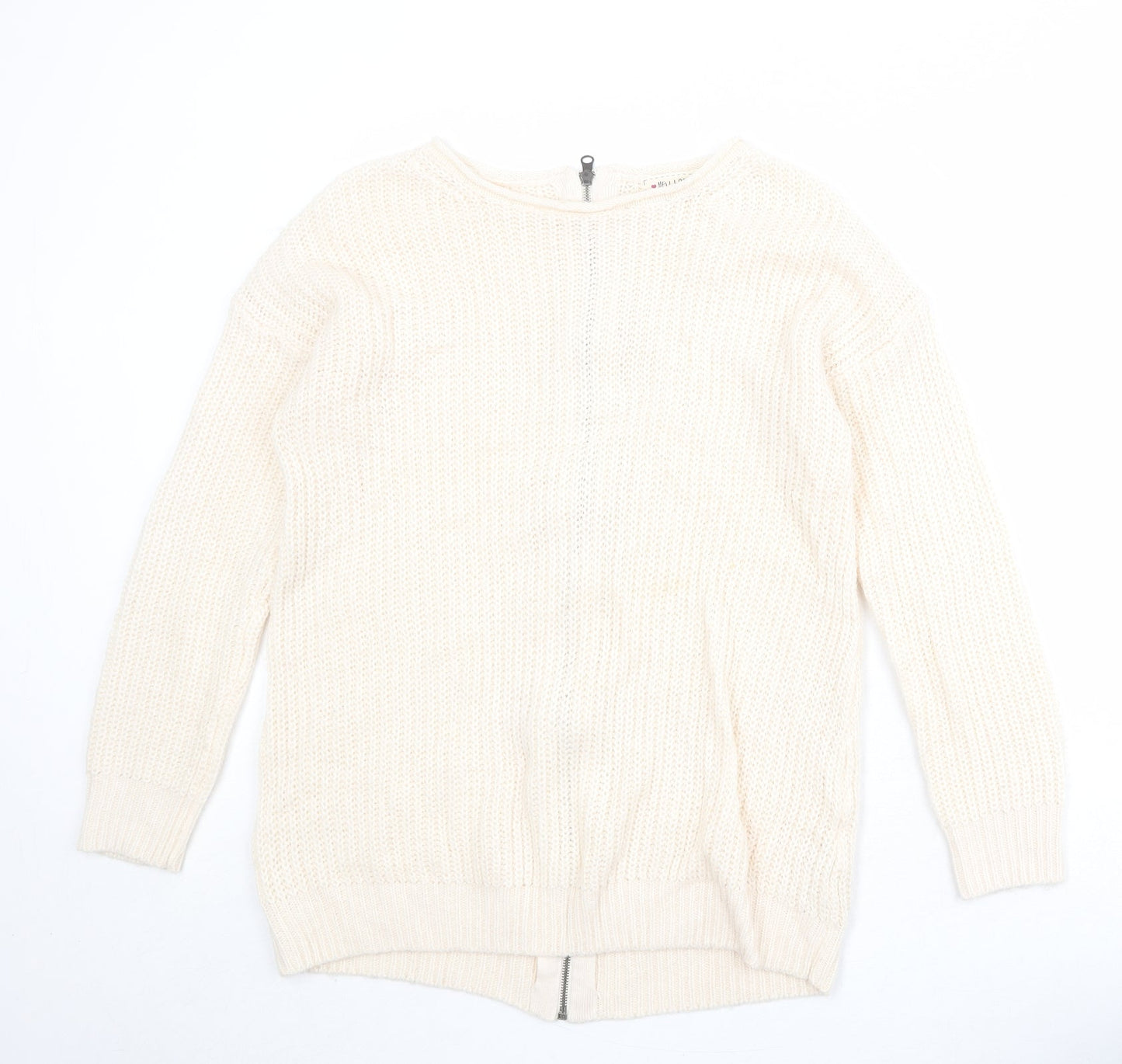 New Look Womens Beige Boat Neck Acrylic Pullover Jumper Size M