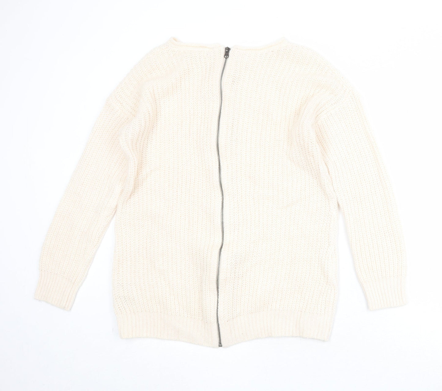 New Look Womens Beige Boat Neck Acrylic Pullover Jumper Size M