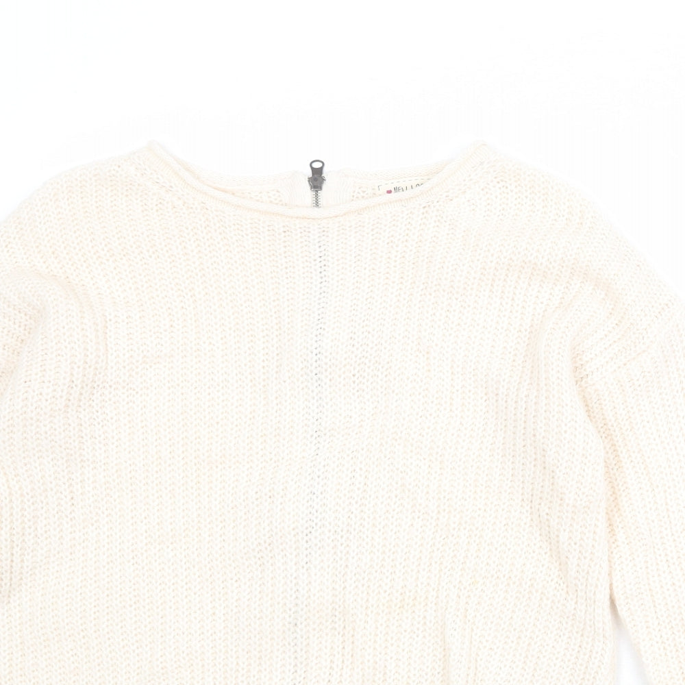 New Look Womens Beige Boat Neck Acrylic Pullover Jumper Size M