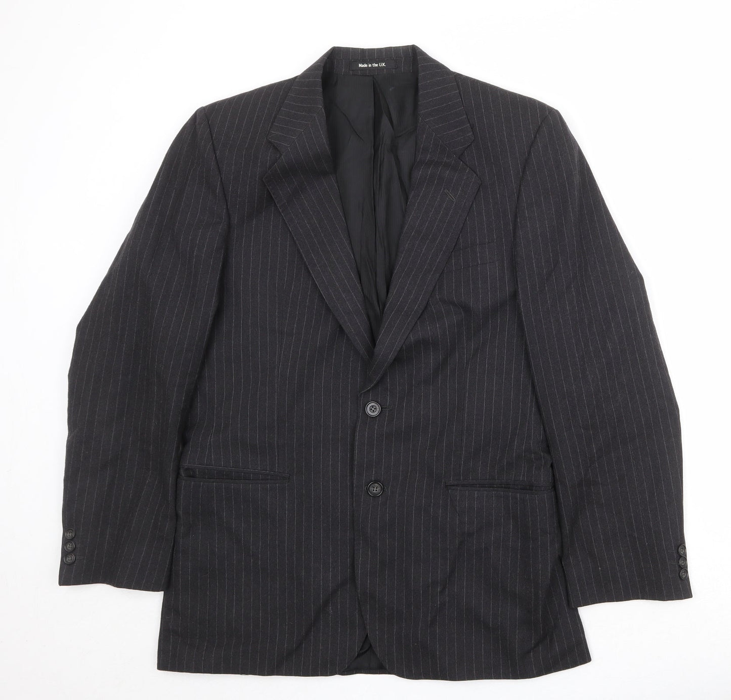 St Michael Mens Black Striped Wool Jacket Suit Jacket Size 38 Regular