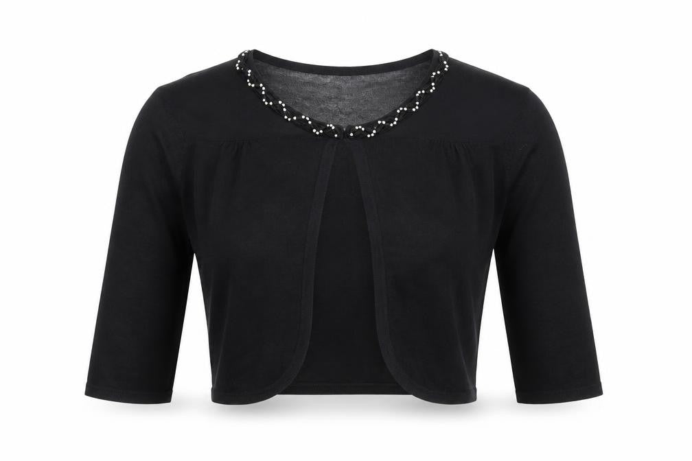 Coast Womens Black Boat Neck Viscose Shrug Jumper Size M - Embellished Neckline