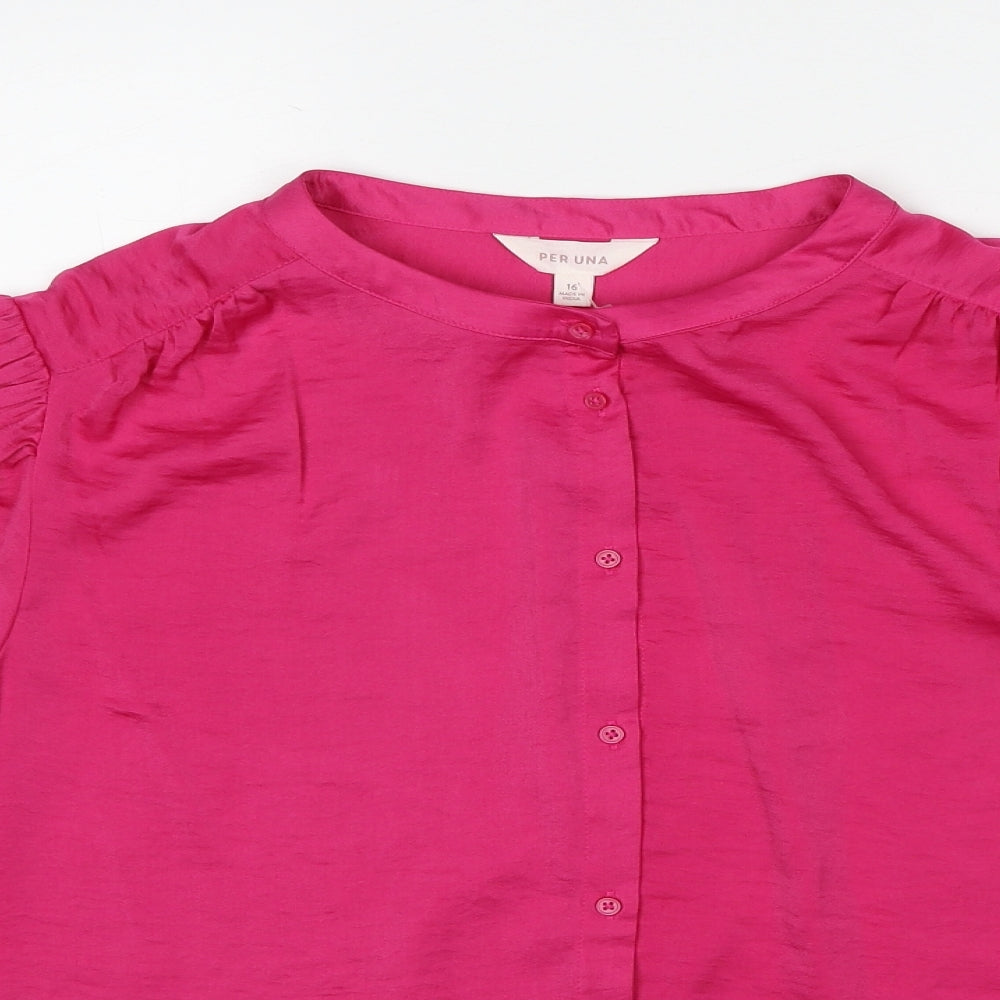 Per Una Womens Pink Polyester Basic Button-Up Size 16 Round Neck