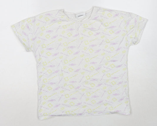 Friends Girls White Geometric Cotton Pullover T-Shirt Size 12-13 Years Round Neck Pullover