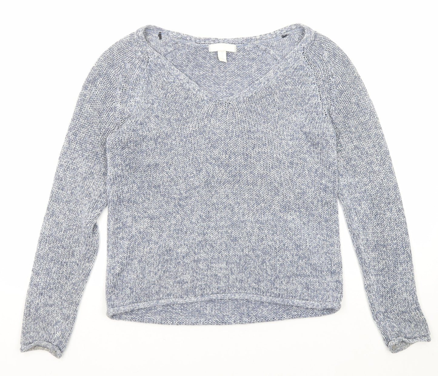 H&M Womens Blue V-Neck Acrylic Pullover Jumper Size XS