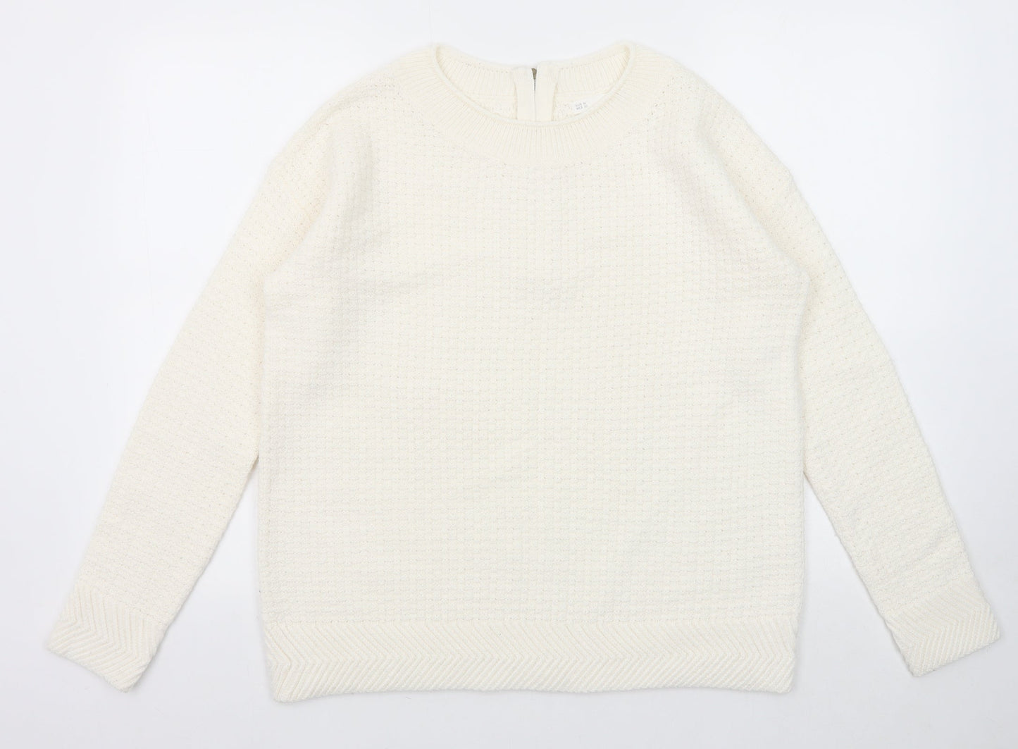 Sfera Womens White Round Neck Acrylic Pullover Jumper Size M