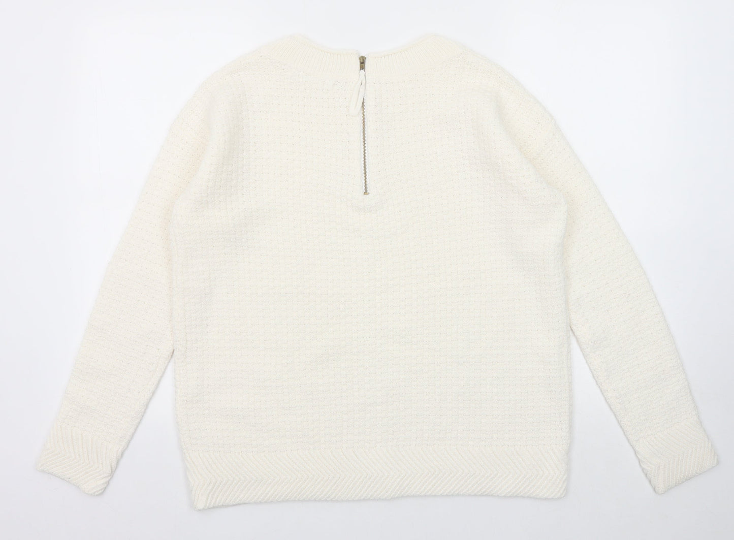 Sfera Womens White Round Neck Acrylic Pullover Jumper Size M