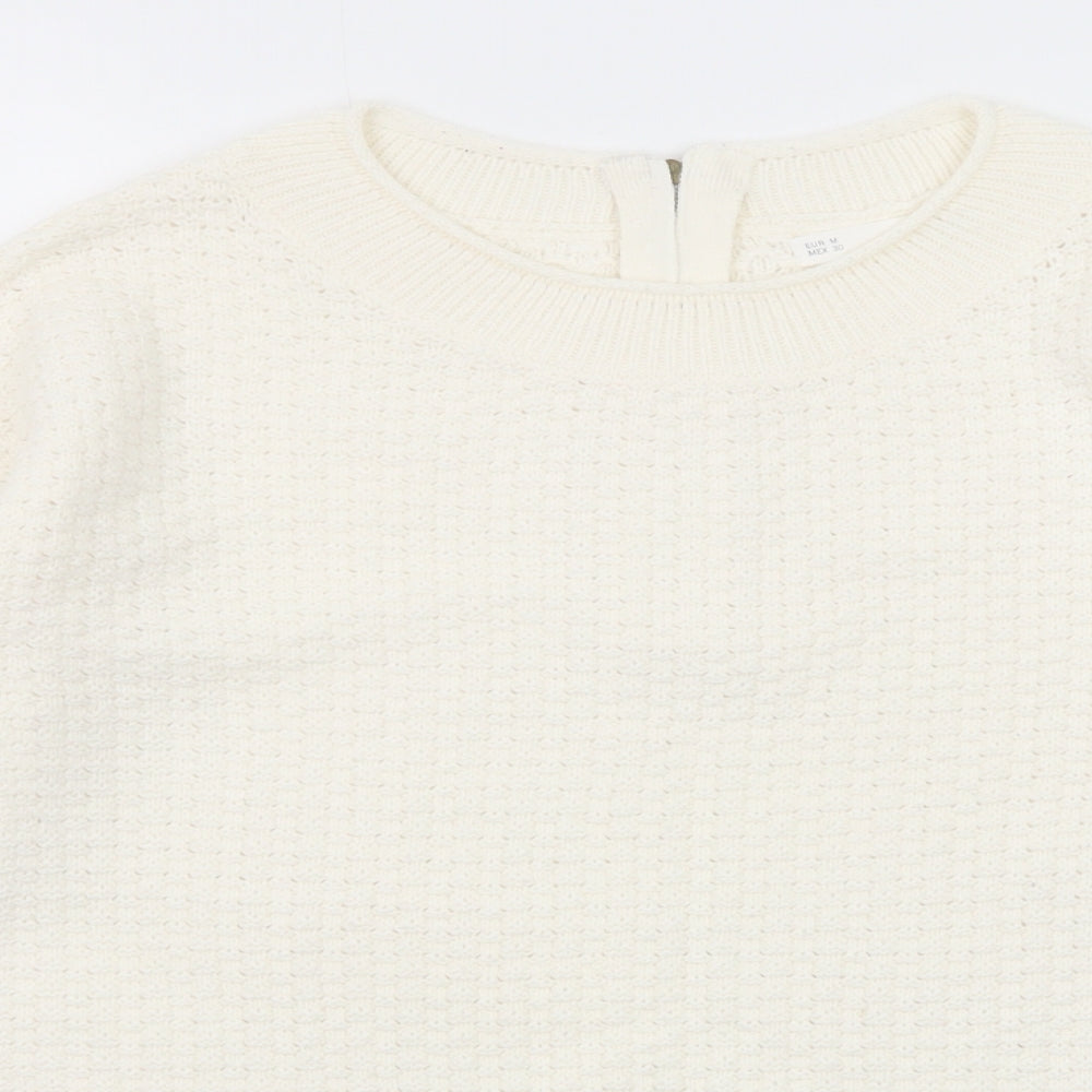 Sfera Womens White Round Neck Acrylic Pullover Jumper Size M